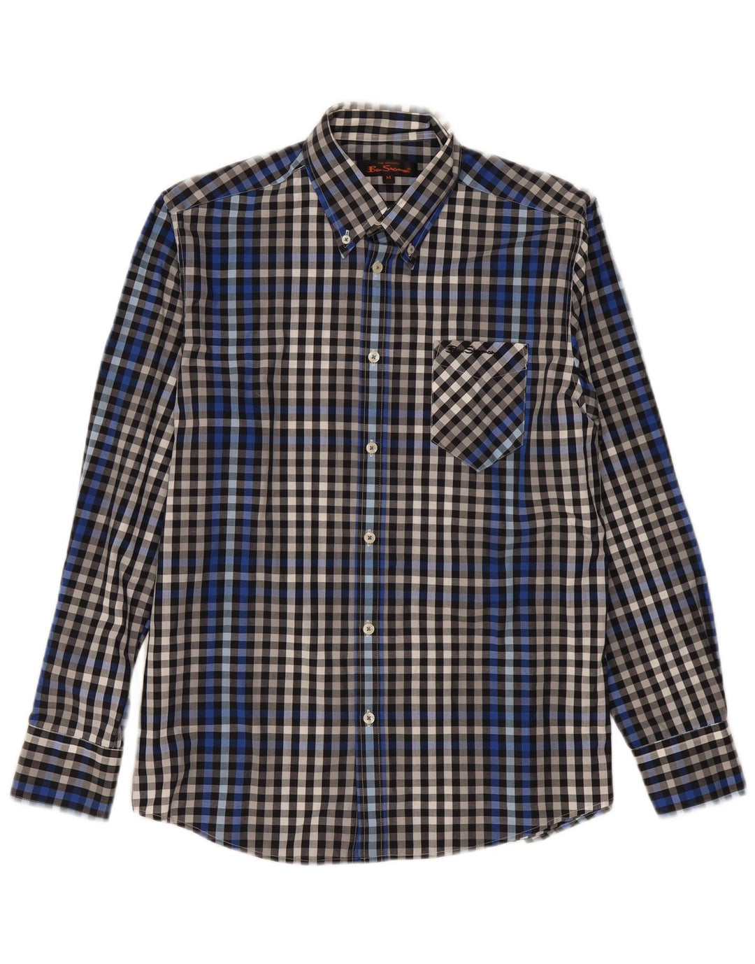 BEN SHERMAN Mens Shirt Medium Navy Blue Gingham Cotton