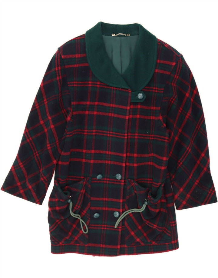 ADLER Womens Double Breasted Coat UK 14 Large Navy Blue Check Wool Vintage Adler and Second-Hand Adler from Messina Hembry 