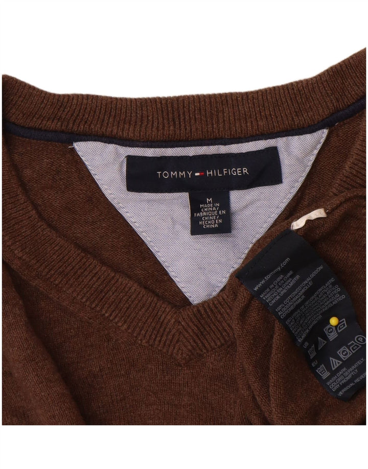 Tommy Hilfiger Mens V-Neck Jumper Sweater Medium Brown Cotton