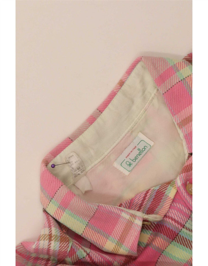 Benetton Mens Flannel Shirt Large Pink Check Cotton