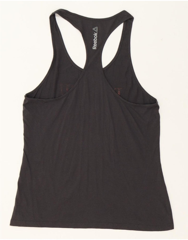 REEBOK Womens Graphic Vest Top UK 14 Large Black Vintage Reebok and Second-Hand Reebok from Messina Hembry 