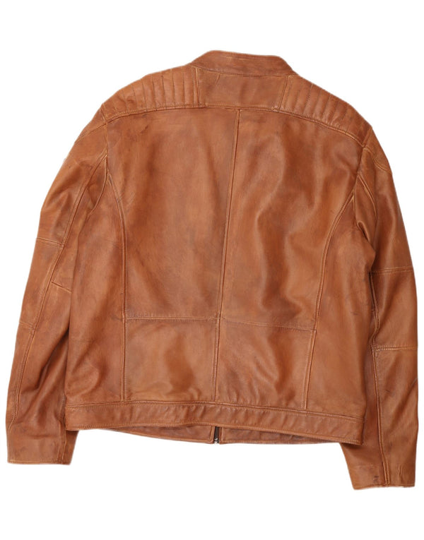 Trapper Mens Leather Jacket IT 56 3XL Brown Leather