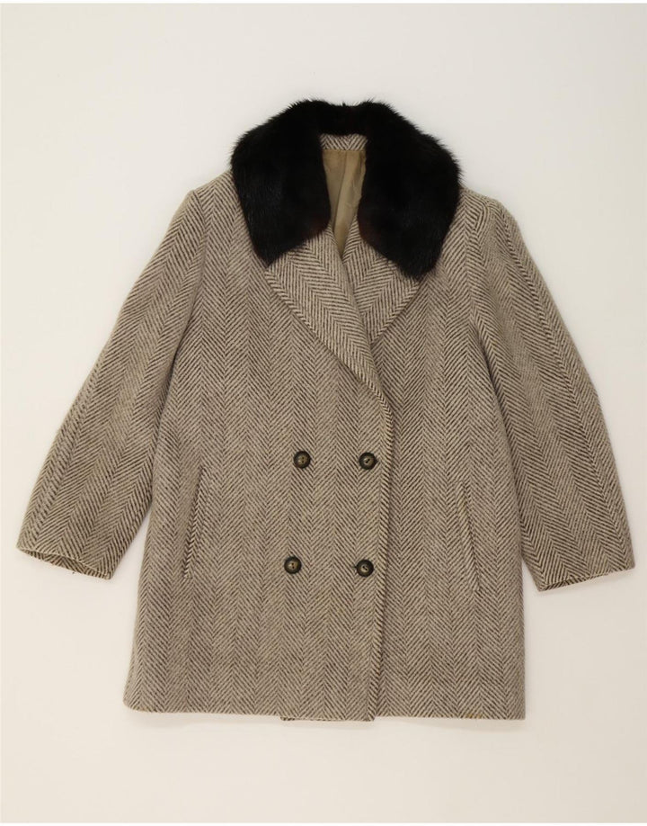 AREZIA Womens Double Breasted Coat UK 22 3XL Grey Herringbone Wool Vintage Arezia and Second-Hand Arezia from Messina Hembry 