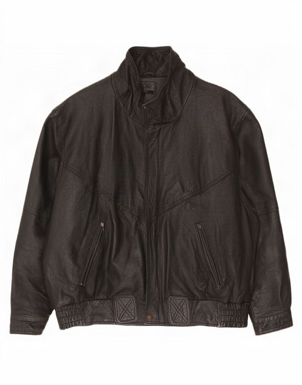 vintage Mens Loose Fit Veste en cuir EU 48 Moyen Noir