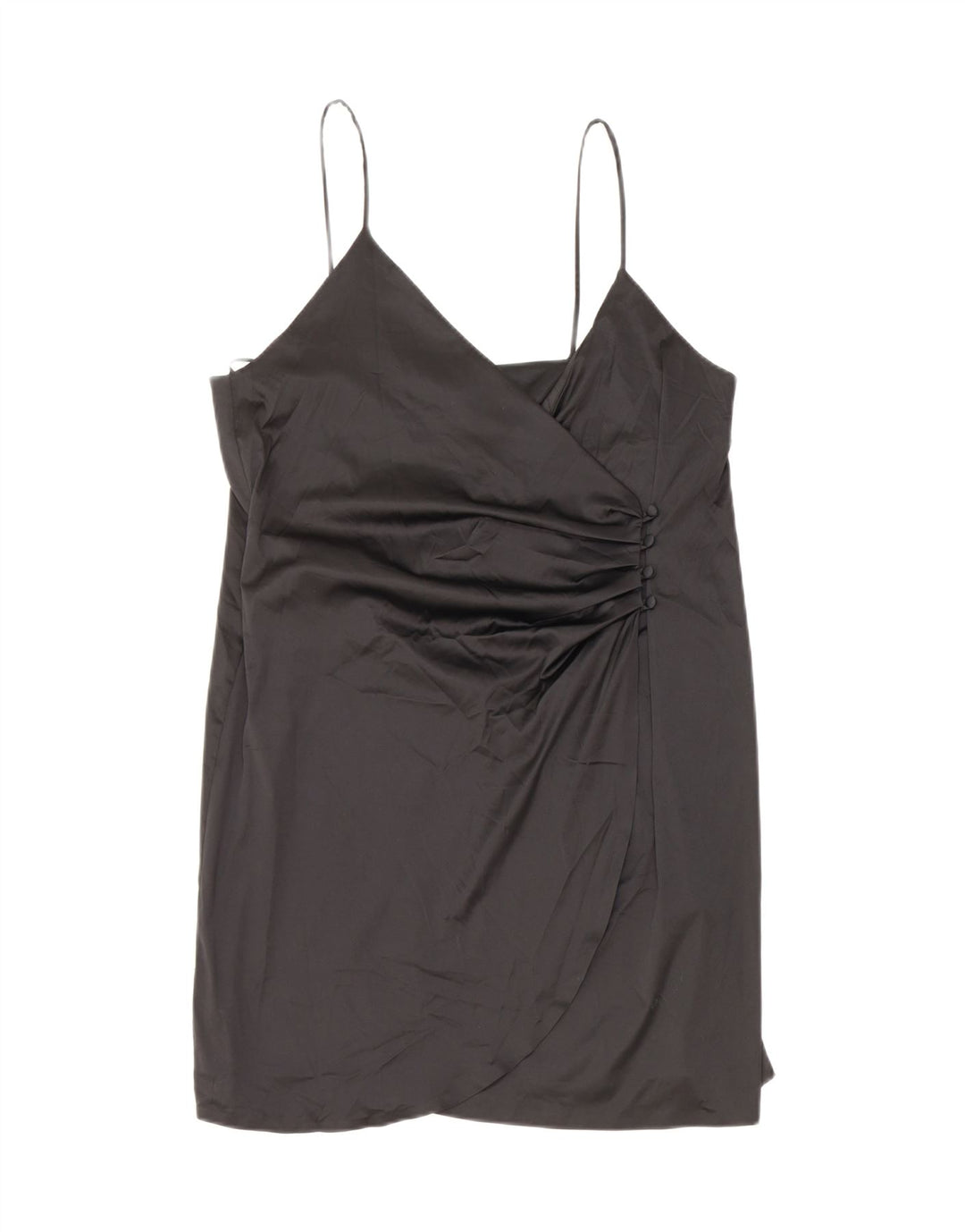 ZARA Womens Short Wrap Slip Dress UK 12 Medium Black Polyester