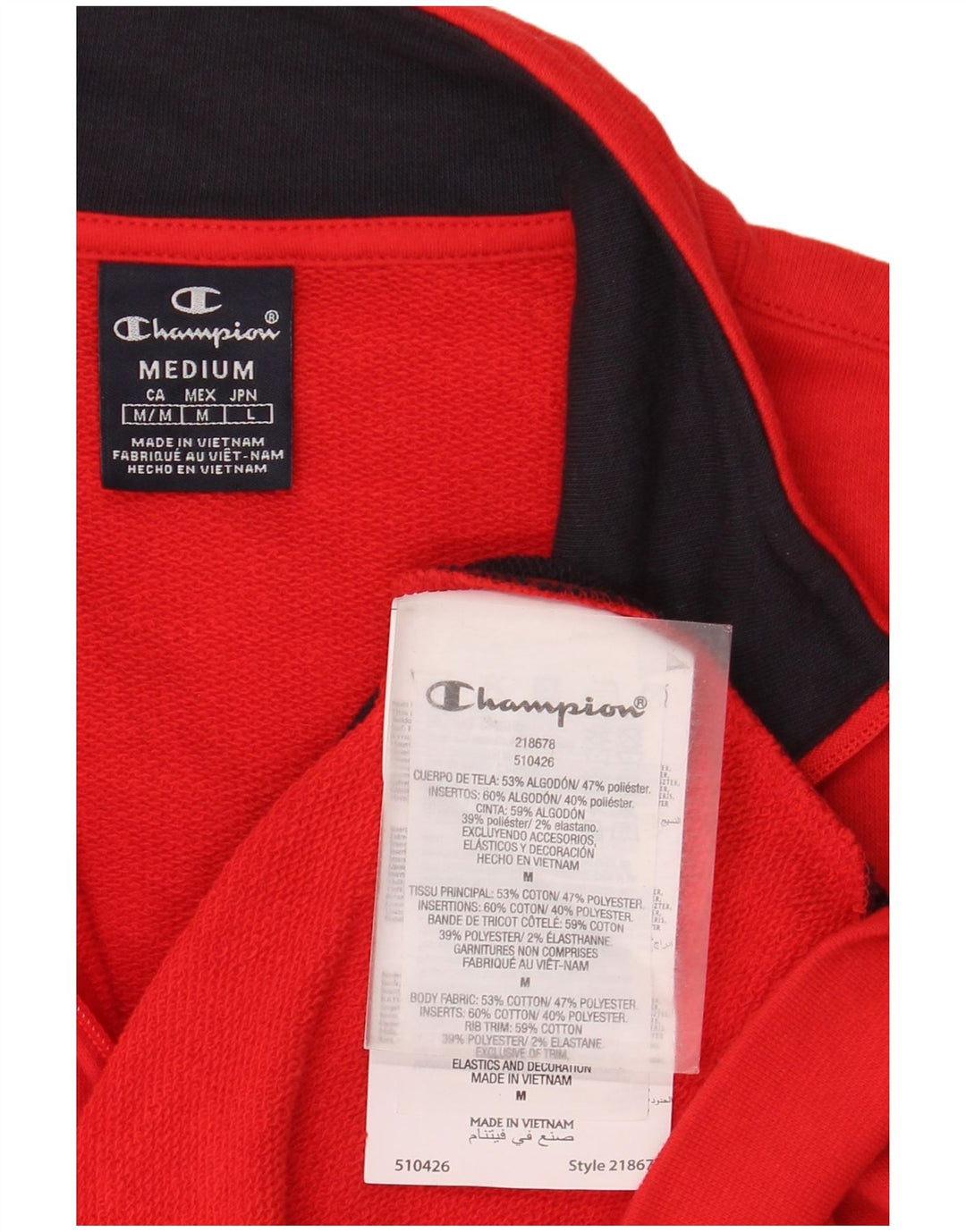 Champion Mens Tracksuit Top Jacket Medium Red Colourblock Cotton