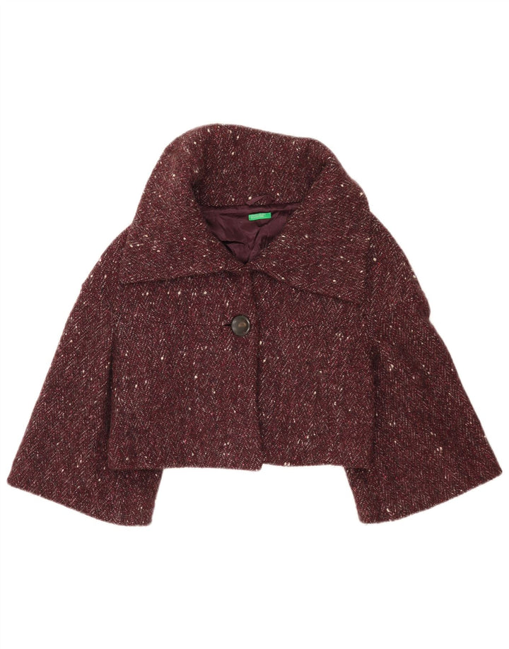 Benetton Womens Bolero Jacket IT 42 Medium Burgundy Flecked Wool