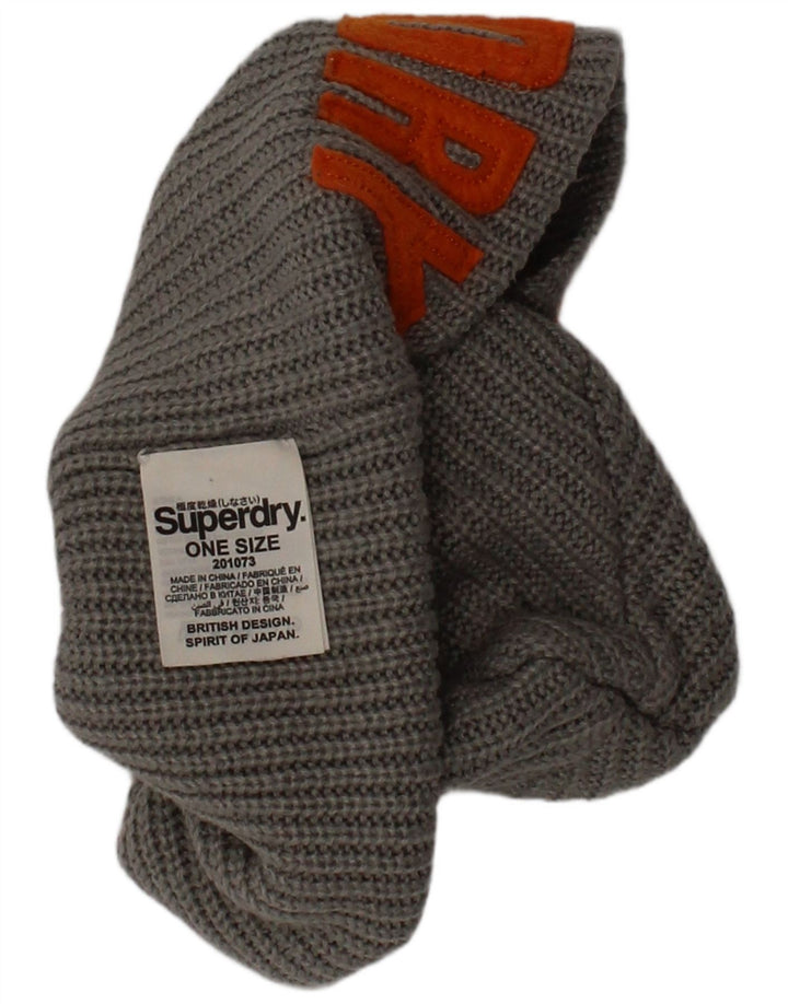 Superdry Mens Graphic Knit Beanie Hat One Size Grey Acrylic Logo