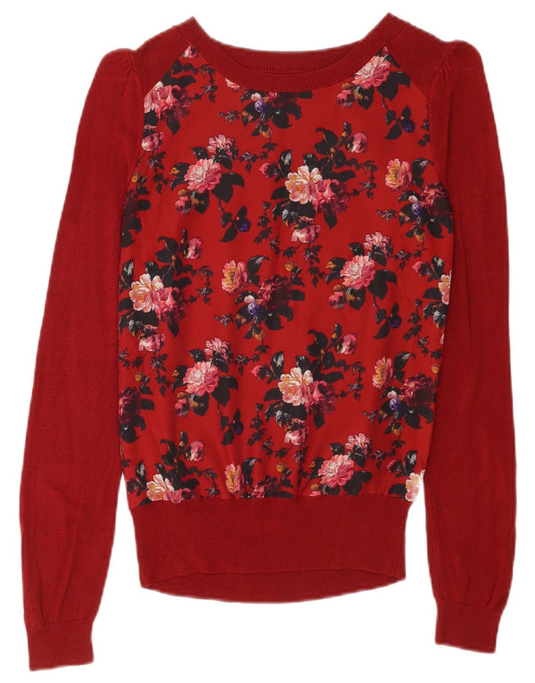 Damski sweter Oasis z dekoltem w łódkę UK 6 XS Burgundowo-kwiecista wiskoza