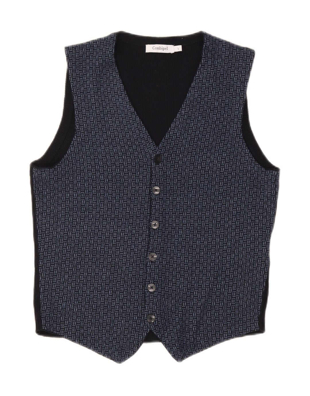 Conbipel Mens Knit Waistcoat Large Navy Blue Geometric Wool