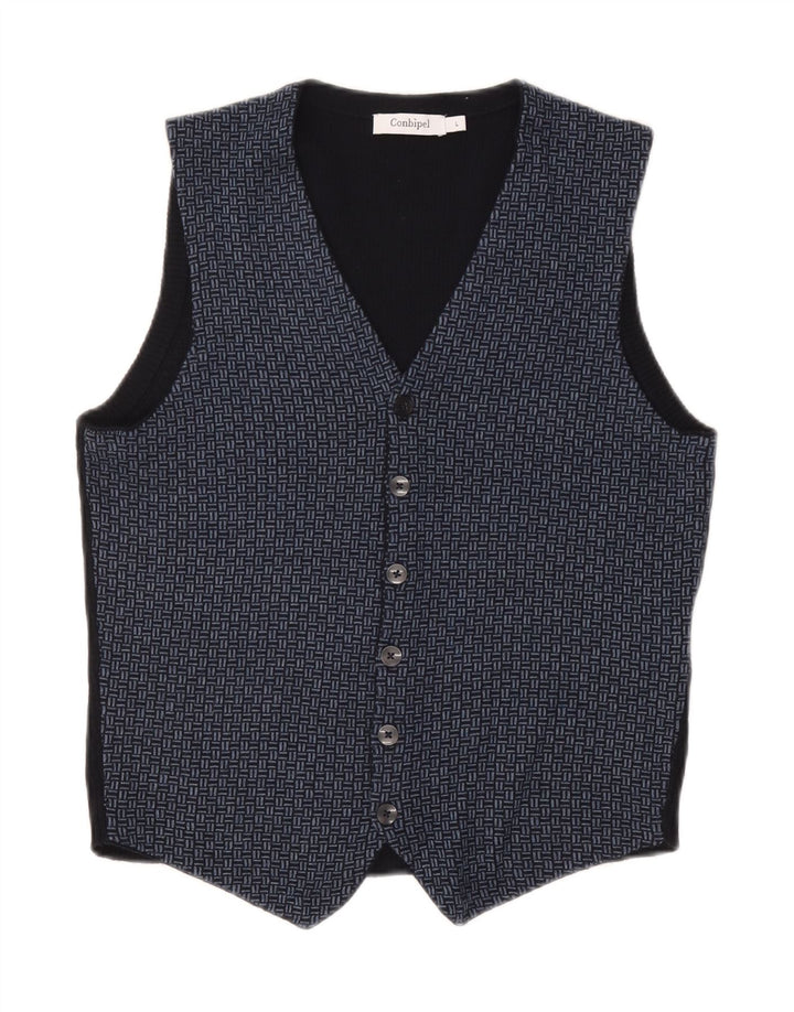 Conbipel Mens Knit Waistcoat Large Navy Blue Geometric Wool