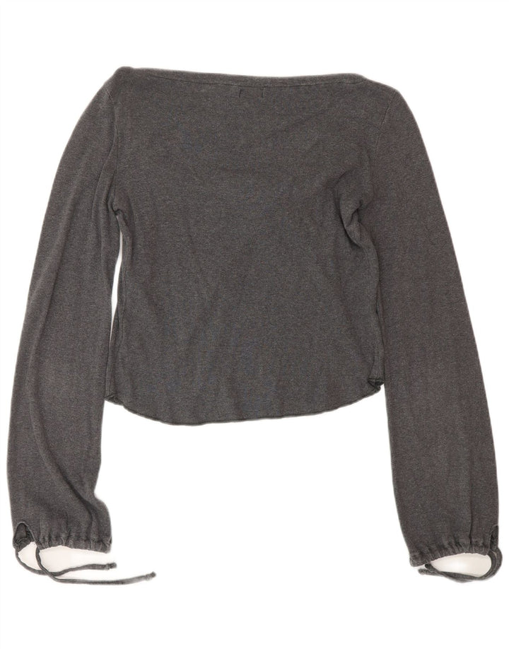 Onyx Womens Front Tie Crop Top Long Sleeve UK 12 Medium Grey Cotton