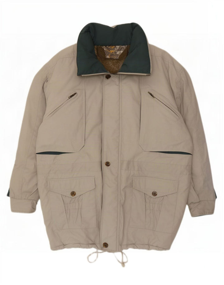Vintage Mens Hooded Padded Jacket IT 56/58 3XL Grey Polyester