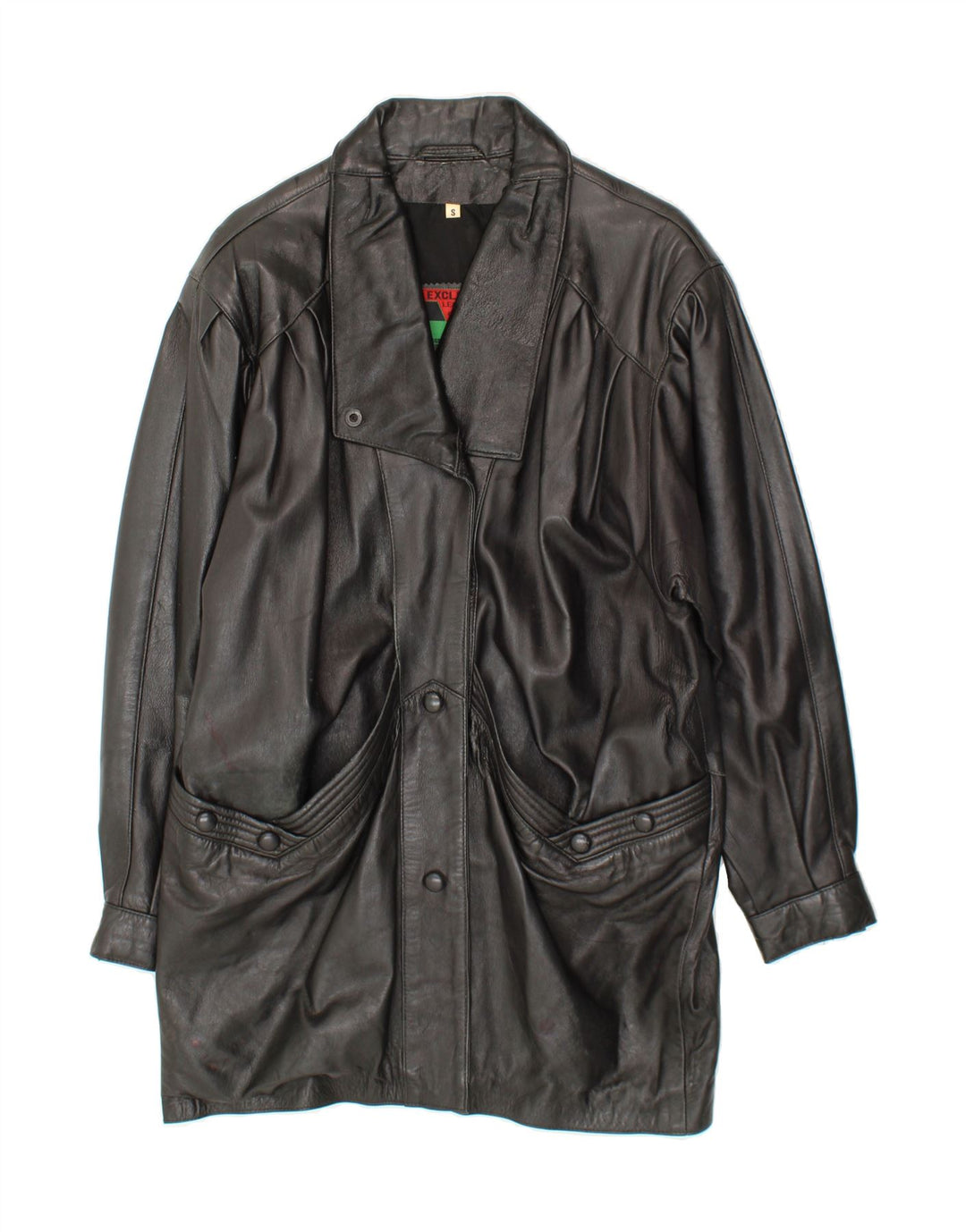VINTAGE Womens Oversized Leather Coat UK 10 Small Black Leather Vintage Vintage and Second-Hand Vintage from Messina Hembry 