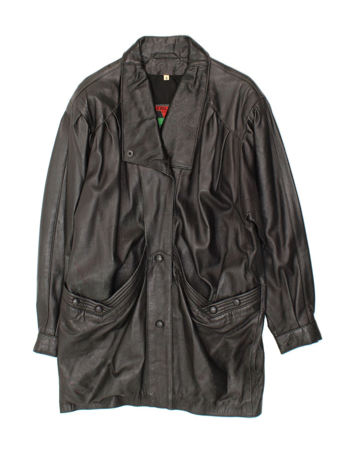 VINTAGE Womens Oversized Leather Coat UK 10 Small Black Leather Vintage Vintage and Second-Hand Vintage from Messina Hembry 