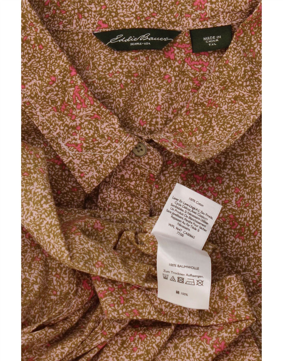 EDDIE BAUER Womens Abstract Pattern Shirt UK 18 XL Brown Cotton Vintage Eddie Bauer and Second-Hand Eddie Bauer from Messina Hembry 