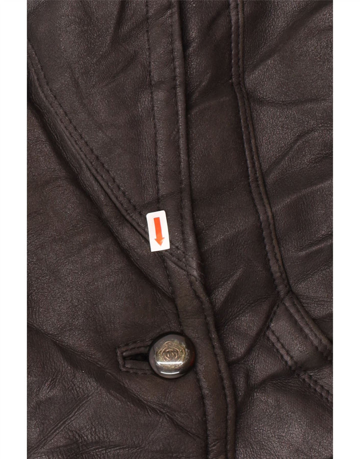 VINTAGE Womens Double Breasted Jacket EU 42 Large Black Shearling