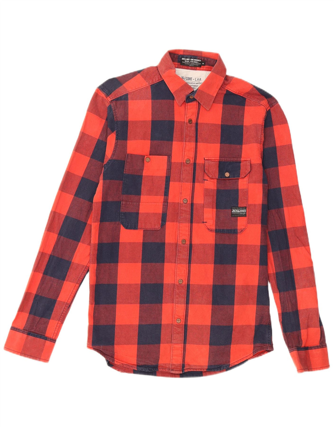 JACK & JONES Camicia da uomo in flanella di cotone a quadri rossi piccoli