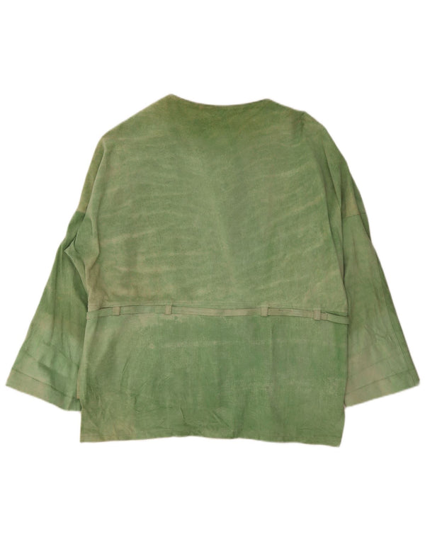 Giacca vintage in pelle scamosciata da donna UK 20 2XL Verde