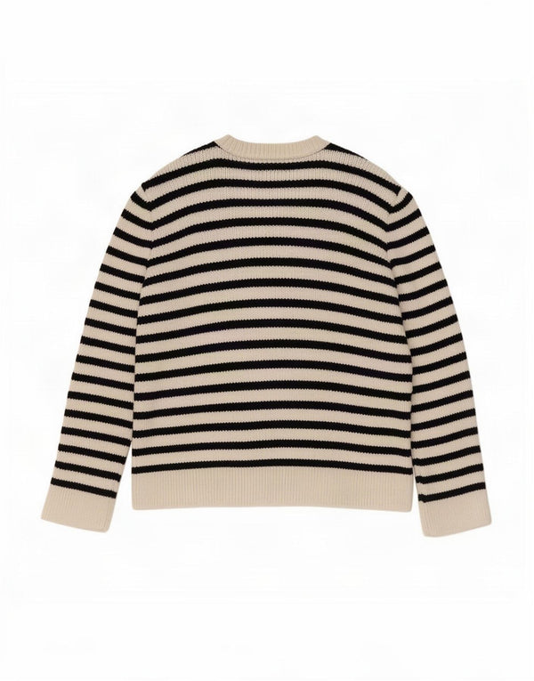 Maglione cardigan oversize corto da donna Zara UK 10 piccolo a righe bianco sporco