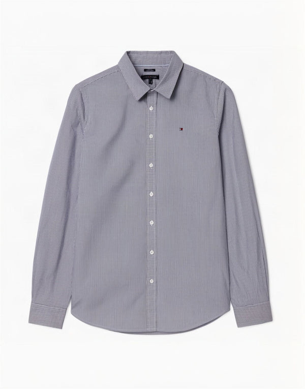 Tommy Hilfiger Womens Classic Fit Shirt UK 12 Medium Blue Pinstripe Cotton