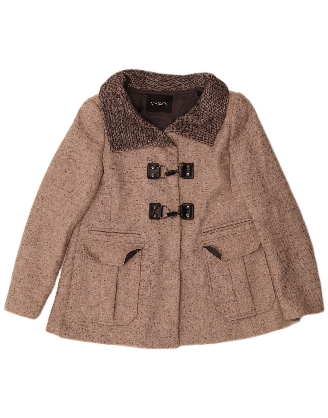 Max & Co. Womens Short Oversized Overcoat UK 6 XS Beige Flecked Wool