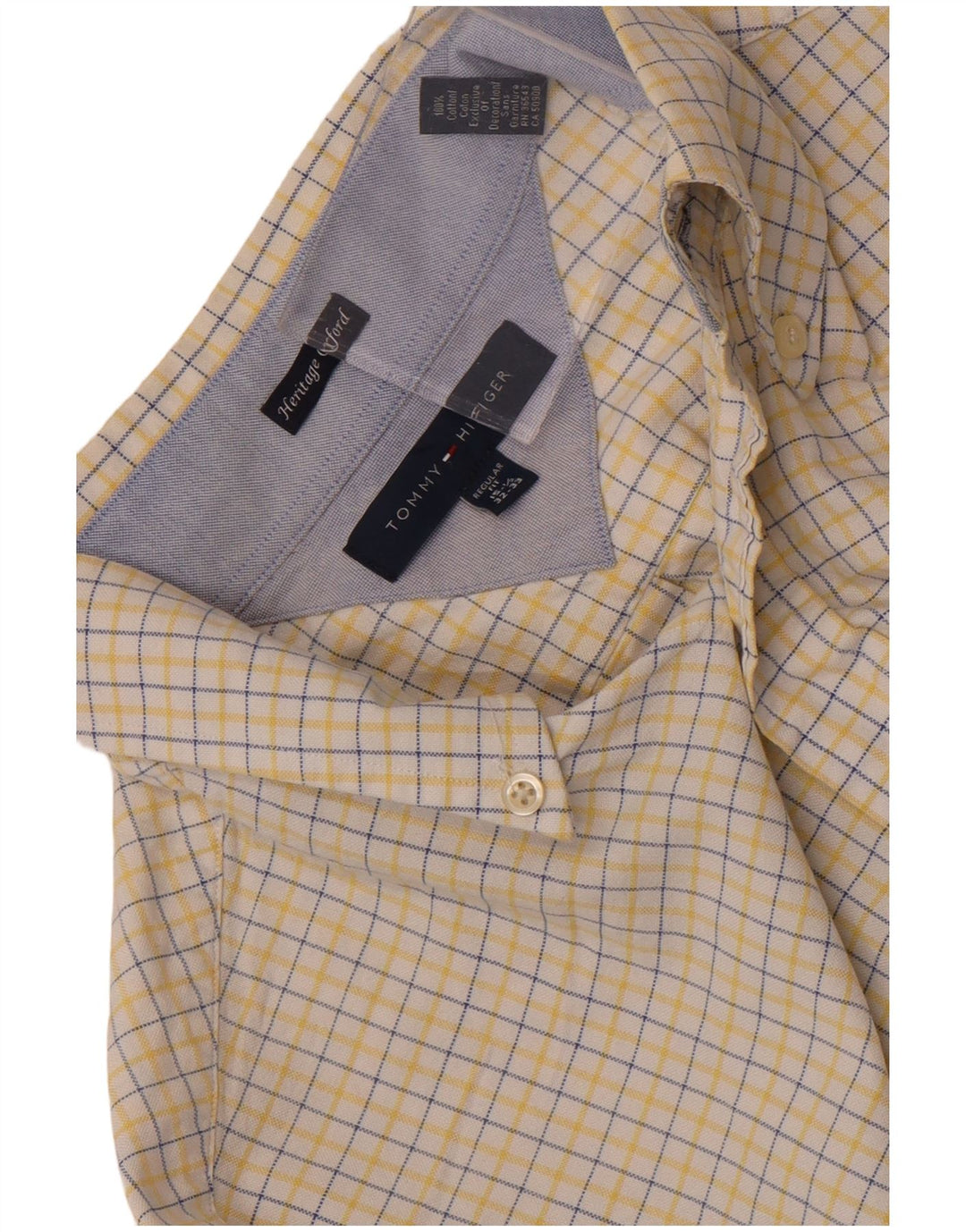 Tommy Hilfiger Mens Regular Fit Shirt Size 15 1/2 Medium Yellow Check