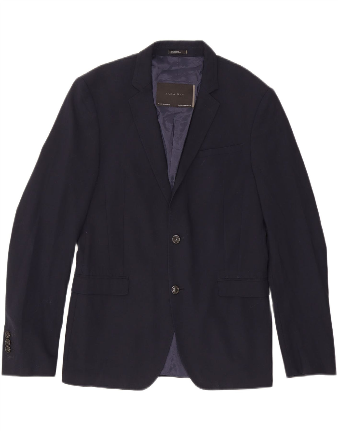 Zara Herre 2-knaps blazerjakke EU 50 Medium Navyblå Polyester