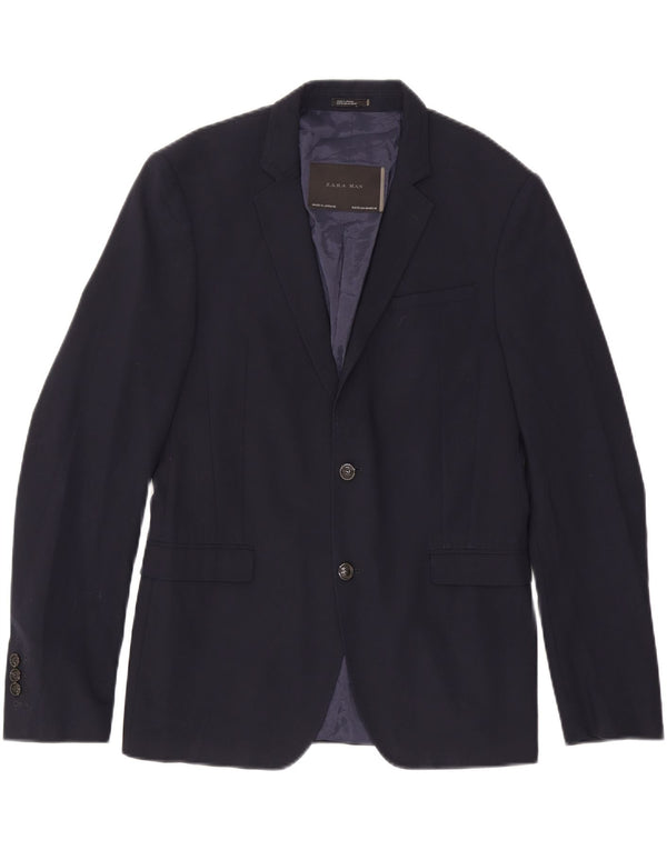 Zara Herre 2-knaps blazerjakke EU 50 Medium Navyblå Polyester