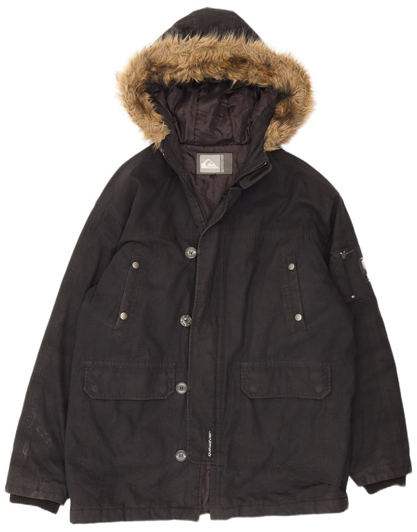 Quiksilver Herre Hooded Parka Jacket UK 40 Large Black Bomuld