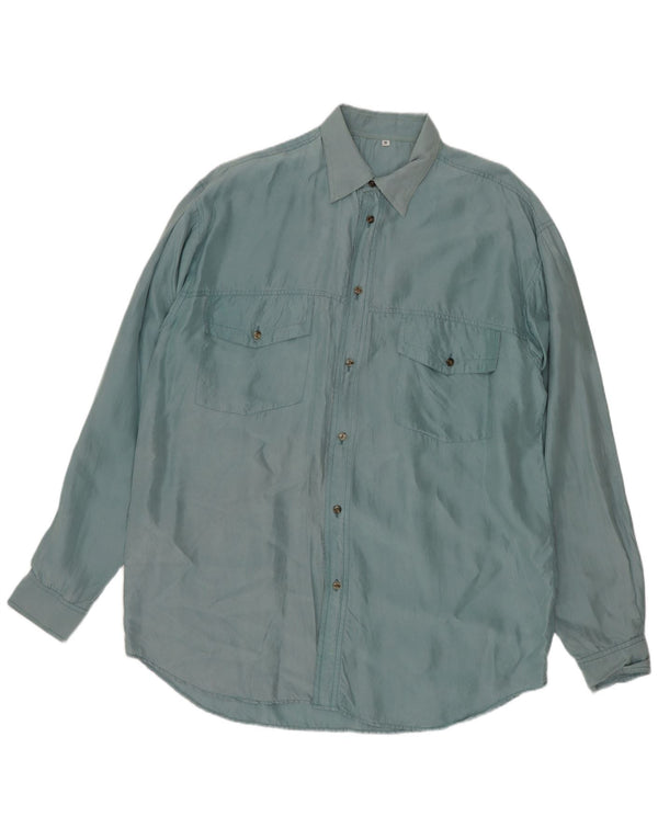 Vintage Herrenhemd Mittelblaue Seide