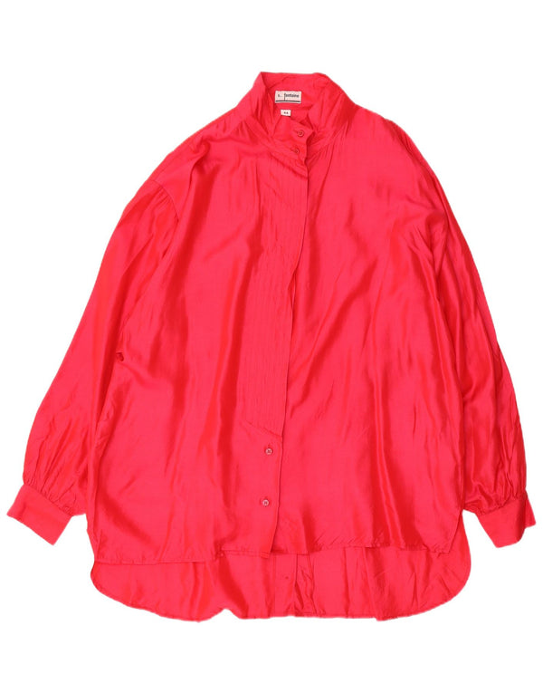 Vintage oversized skjortekjole til kvinder EU 44 XL Pink Silke