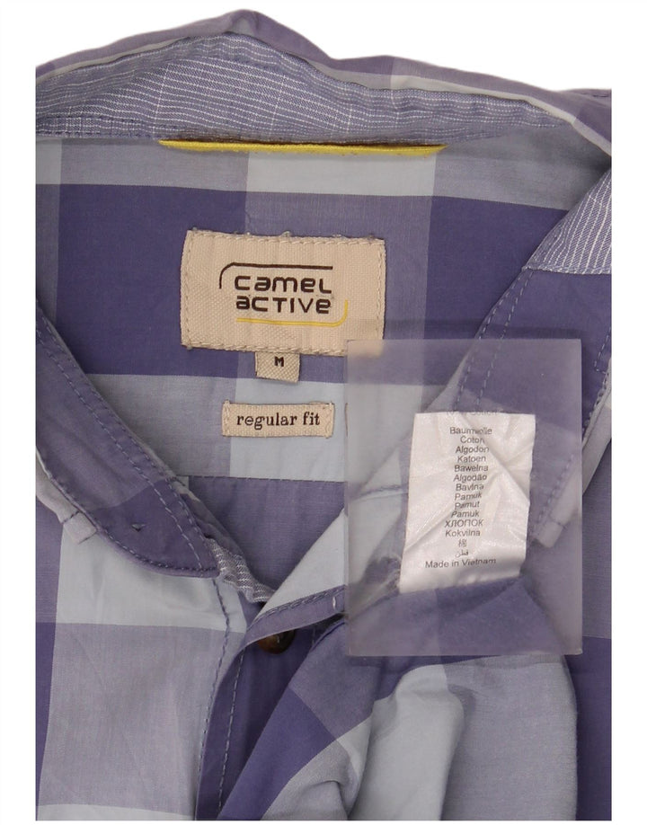 Camel Active Herre kortærmet Regular Fit skjorte Medium Blue Gingham Cotton