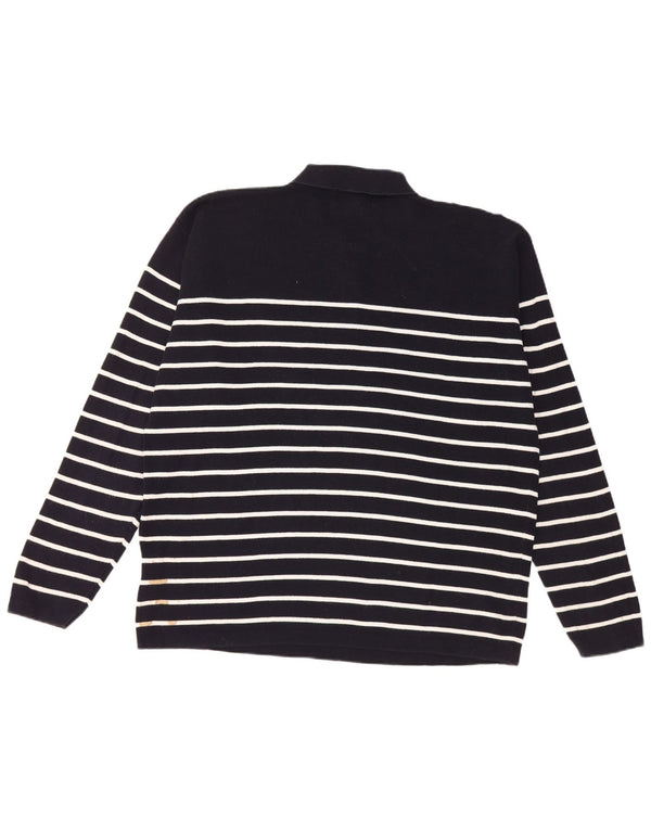 Maglione vintage da uomo con collo alto XL in cotone a righe blu navy