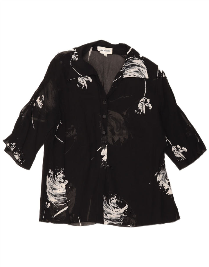 Vintage Womens Abstract Pattern 1/2 Sleeve Shirt Blouse IT 48 XL Black