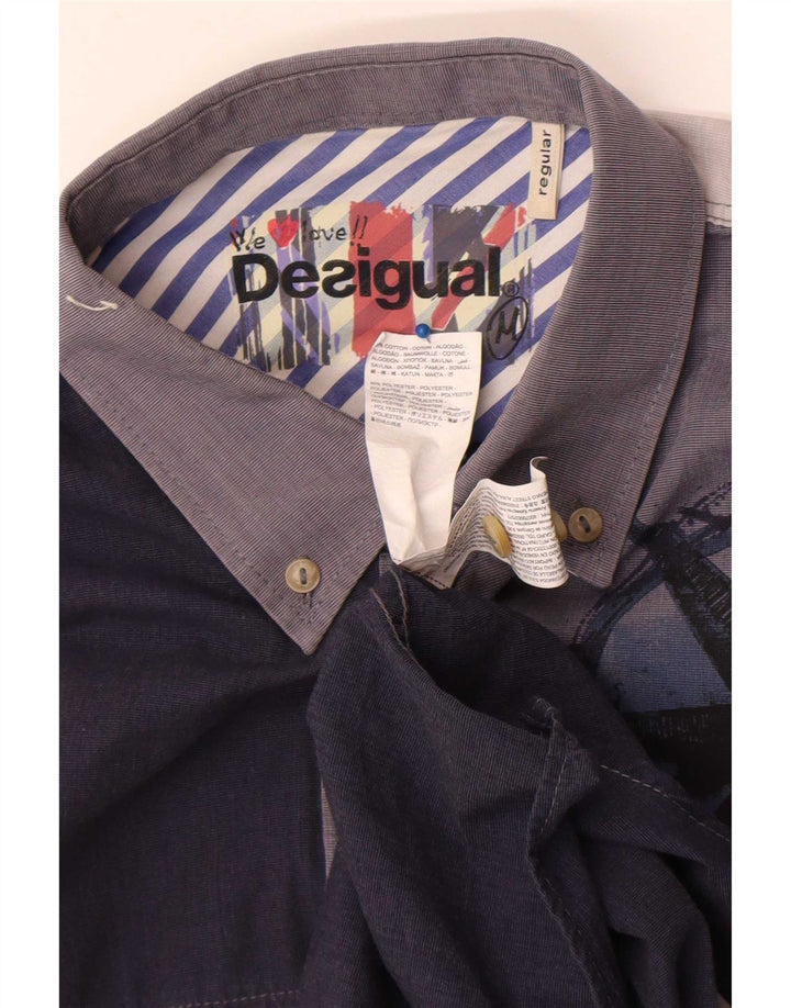 Camicia grafica da uomo Desigual in cotone color block blu medio