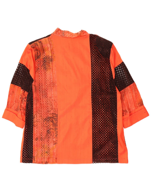 vintage Femmes 3/4 Manches Chemise Blouse UK 14 Moyen Orange Paisley