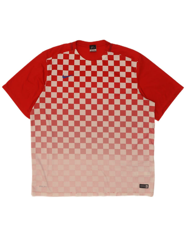 Nike Mens Dri Fit T-Shirt Top 2XL Rouge Géométrique Polyester