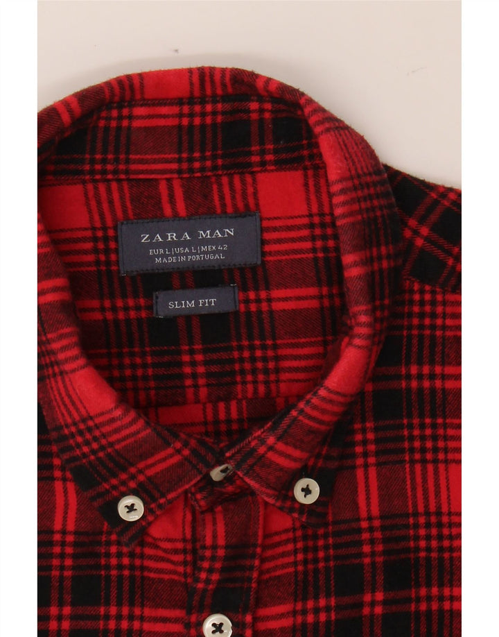 ZARA Mens Slim Fit Flannel Shirt Large Red Check Vintage Zara and Second-Hand Zara from Messina Hembry 