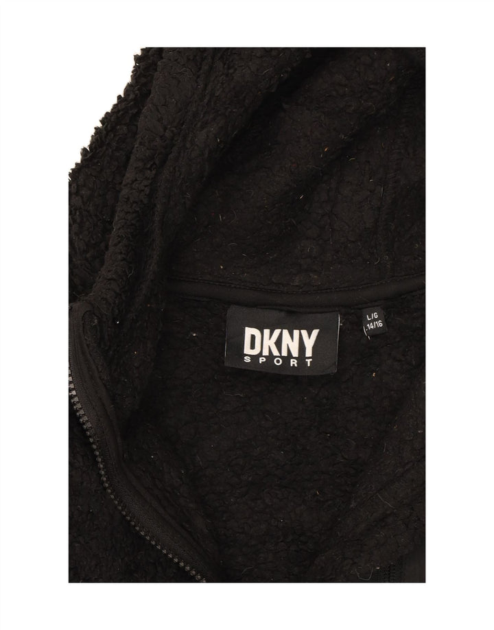 DKNY Boys Hooded Fleece Jacket 14-15 Years Large Black Polyester Vintage Dkny and Second-Hand Dkny from Messina Hembry 