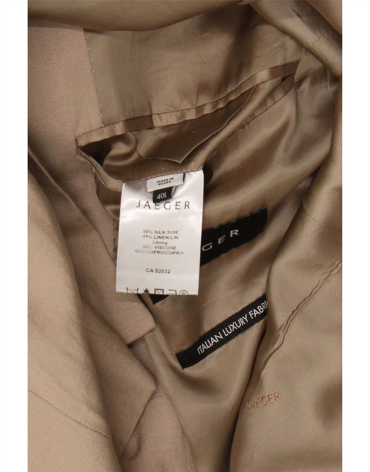 Jaeger Mens 2 Button Blazer Jacket UK 40 Large Beige Silk