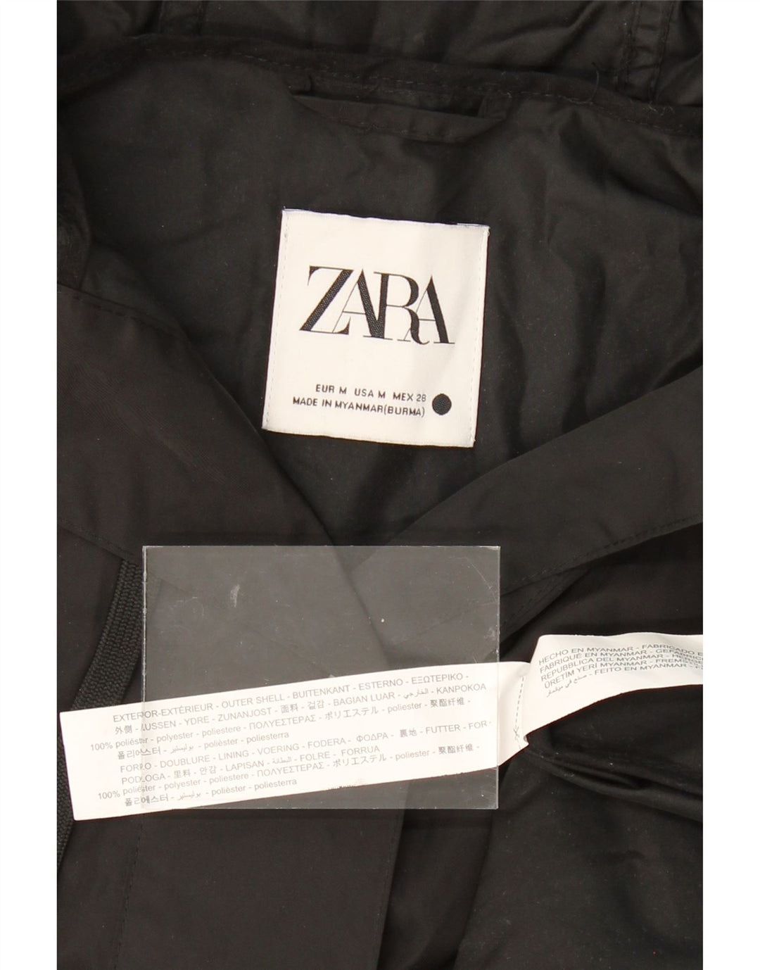 ZARA Womens Hooded Overcoat UK 14 Medium Black Polyester Vintage Zara and Second-Hand Zara from Messina Hembry 