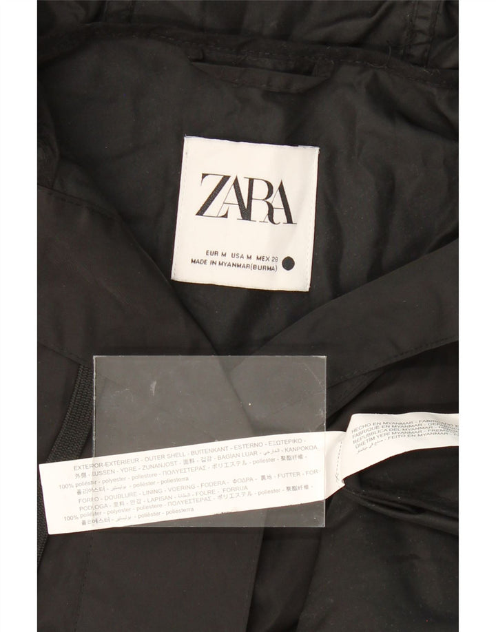 ZARA Womens Hooded Overcoat UK 14 Medium Black Polyester Vintage Zara and Second-Hand Zara from Messina Hembry 