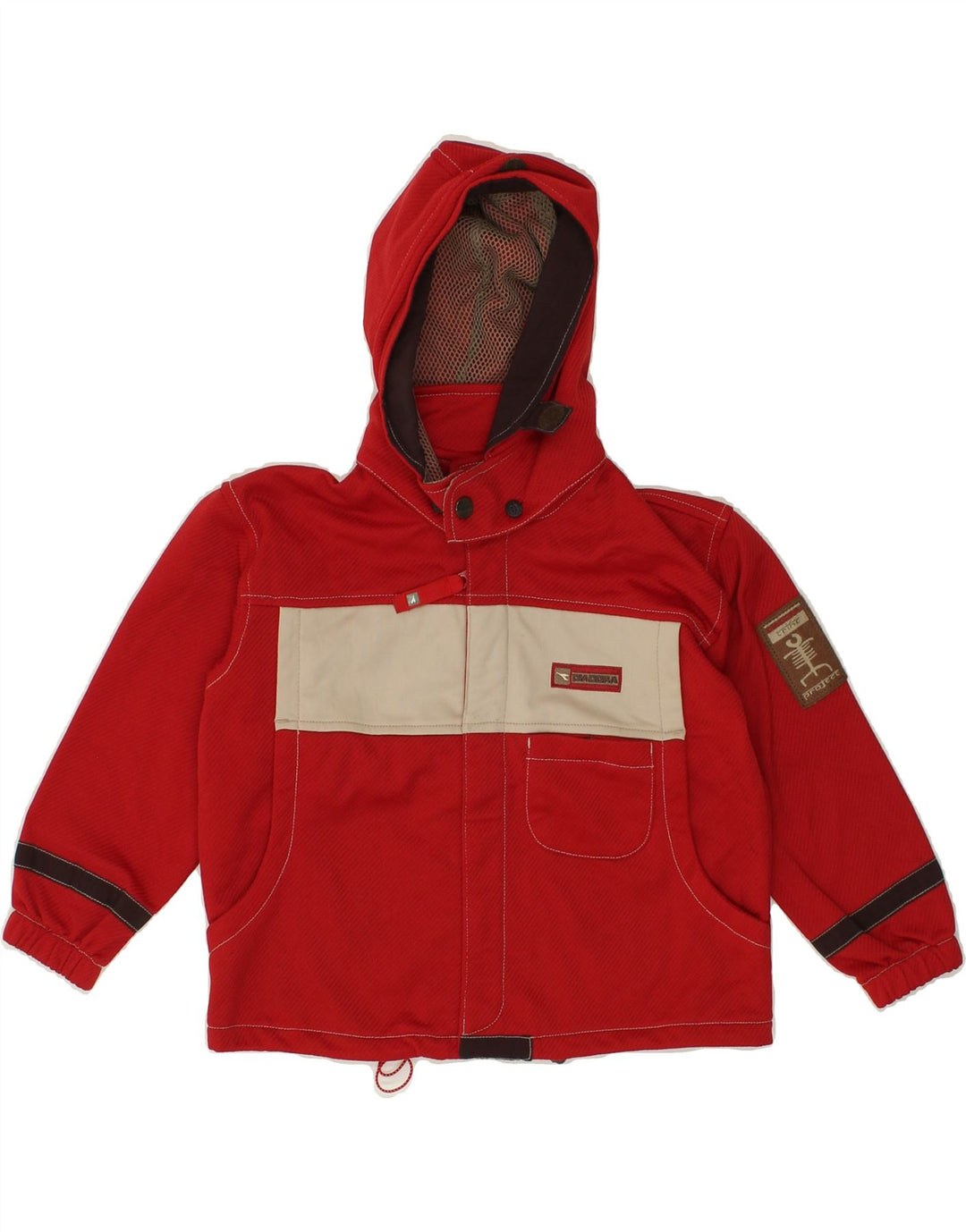 DIADORA Boys Hooded Rain Jacket 5-6 Years Red Colourblock Polyamide Vintage Diadora and Second-Hand Diadora from Messina Hembry 