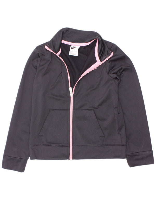 Nike Girls Tracksuit Top Jacket 6-7 Years Large Black Polyester