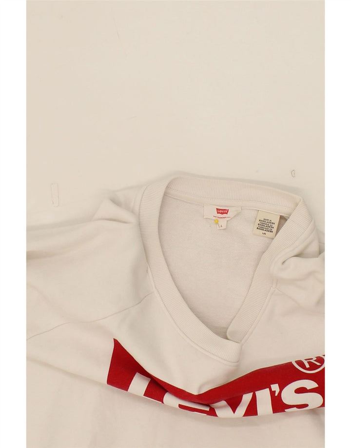 LEVI'S Womens Oversized Graphic Sweatshirt Jumper UK 16 Large White Cotton Vintage Levi's and Second-Hand Levi's from Messina Hembry 