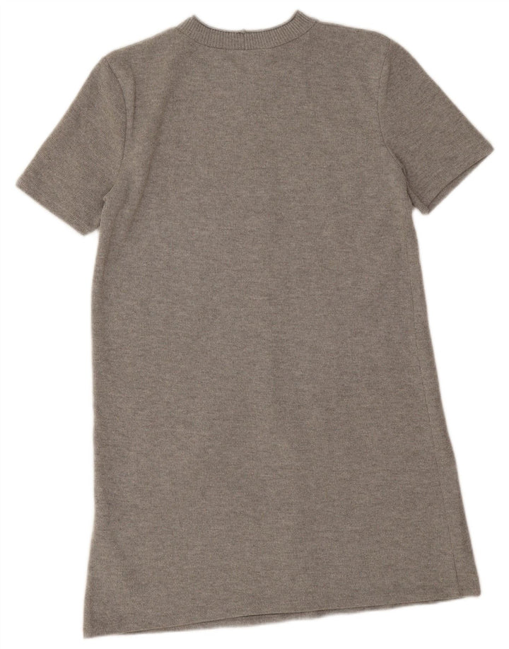 Zara Dame Kortærmet Jumper Kjole UK 14 Medium Grå Polyester