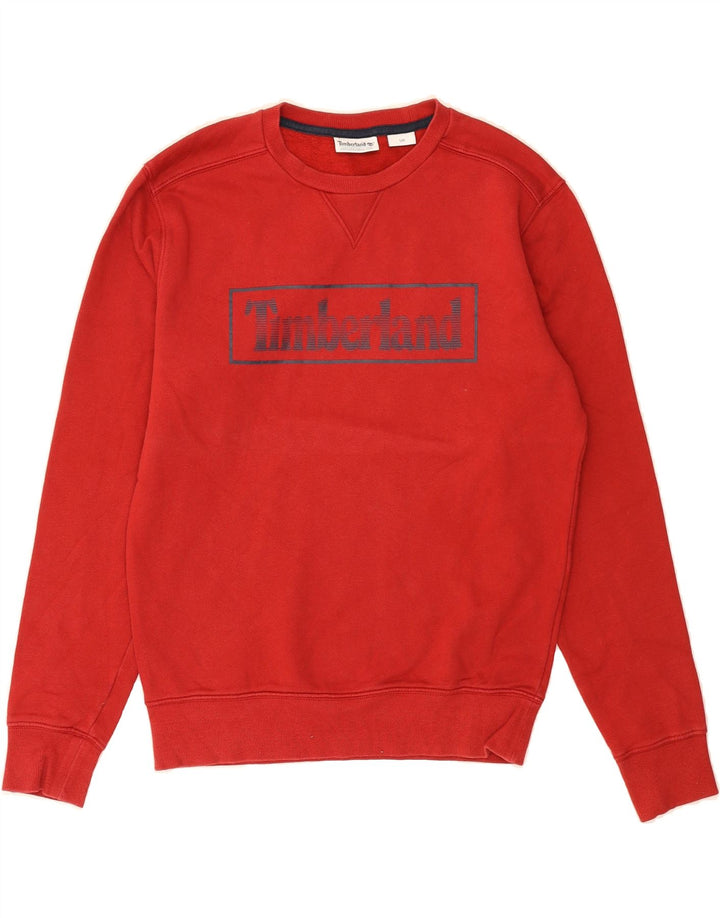 TIMBERLAND Mens Graphic Sweatshirt Jumper Small Red Cotton Vintage Timberland and Second-Hand Timberland from Messina Hembry 