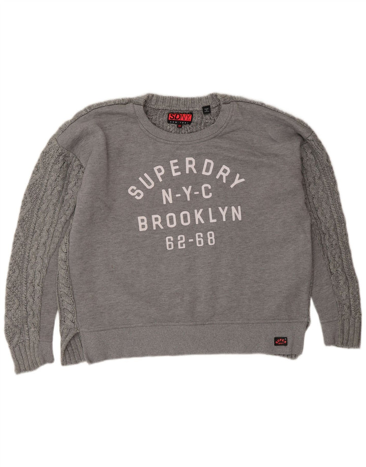 SUPERDRY Dame Oversized grafisk sweatshirt Jumper UK 14 Medium Grey