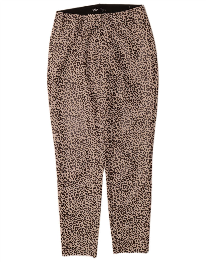 Zara Womens Leggings UK 12 Medium Beige Animal Print Polyester